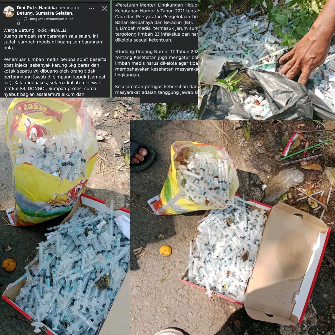 Temuan Limbah Medis Dibuang Sembarangan di Simpang Kapuk Betung, Warga Minta Aparat dan Dinas Kesehatan Turun Tangan
