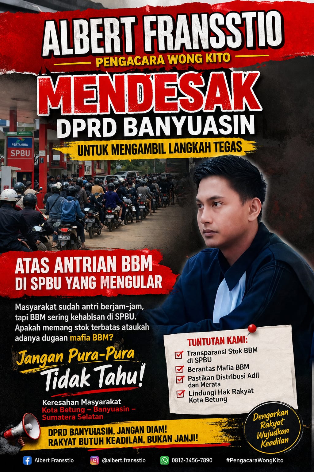 Albert Fransstio, S.H. Desak DPRD Banyuasin Ambil Langkah Tegas Atasi Antrean Panjang BBM di SPBU
