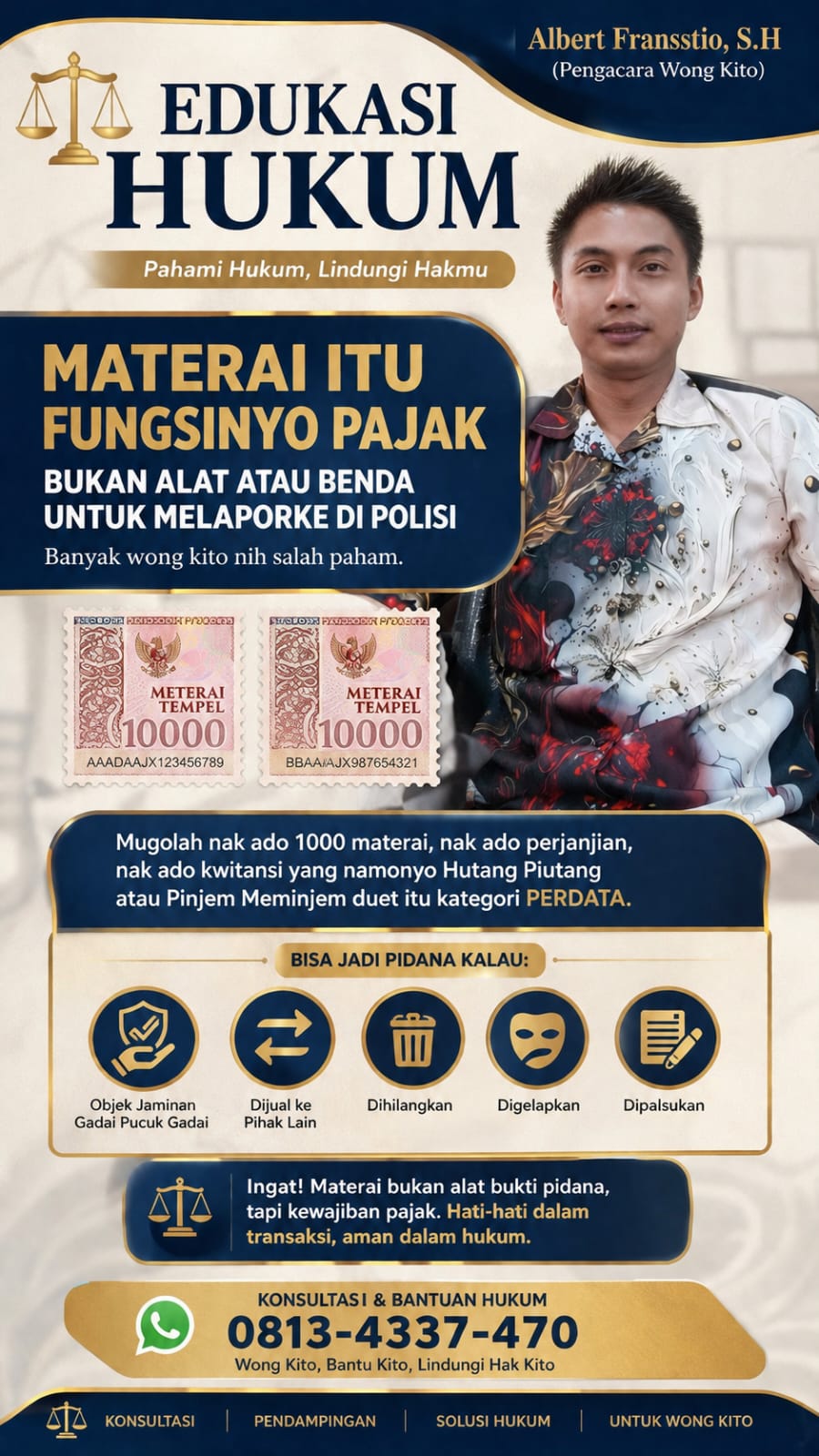 Praktisi Hukum Edukasi Warga Palembang: “Materai Bukan Bukti Lapor Polisi!”