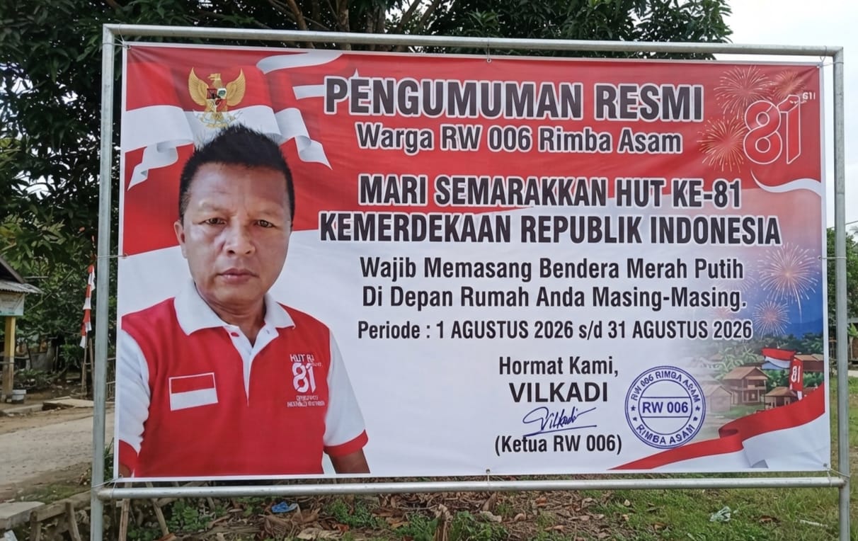 Vilkadi, Ketua RW 006 Rimba Asam, Ajak Warga Kibarkan Merah Putih Satu Bulan Penuh Sambut HUT RI ke-81
