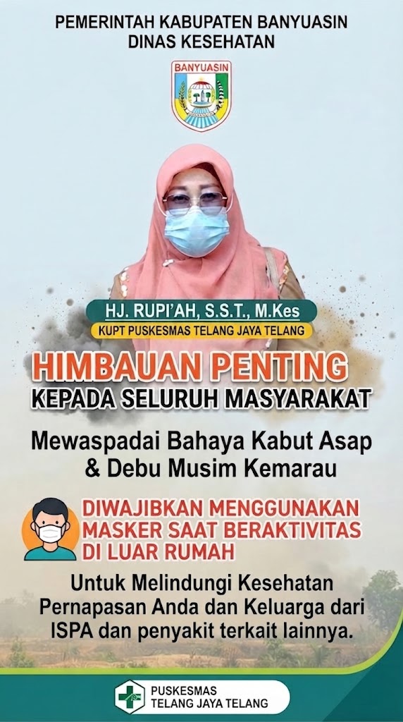 Waspada Kabut Asap dan Debu, Kepala UPT Puskesmas Telang Jaya Telang Himbau Warga Pakai Masker