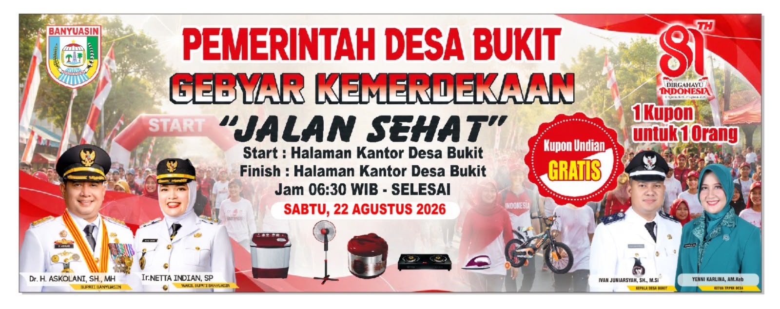 Pemdes Bukit Bakal Menggelar Kegiatan “Jalan Sehat” Berhadiah, Guna Untuk Meriahkan HUT RI ke-81