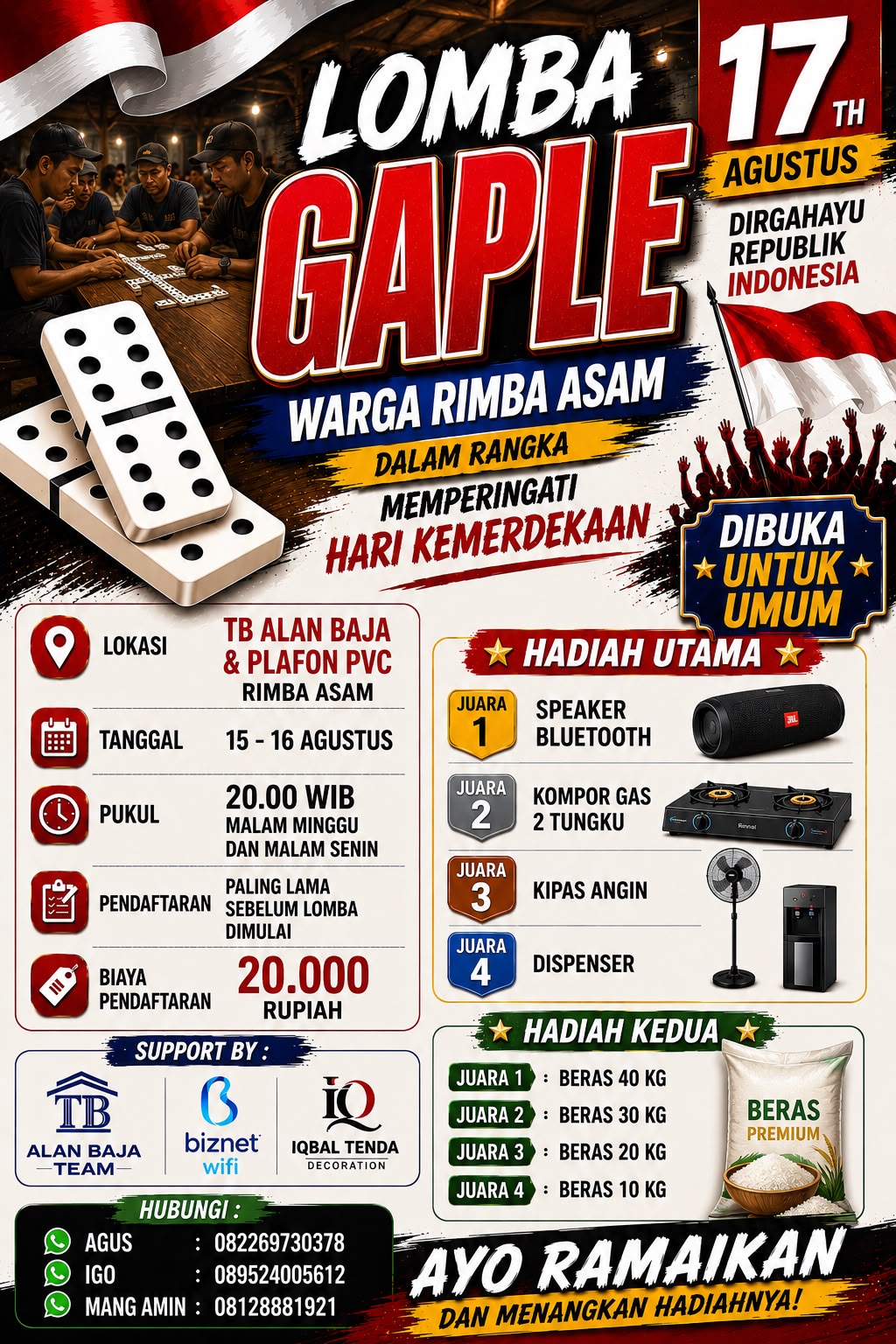 TB Alan Baja & Plafon PVC Rimba Asam Gelar Lomba Gaple Berhadiah Menarik Meriahkan HUT RI ke-81