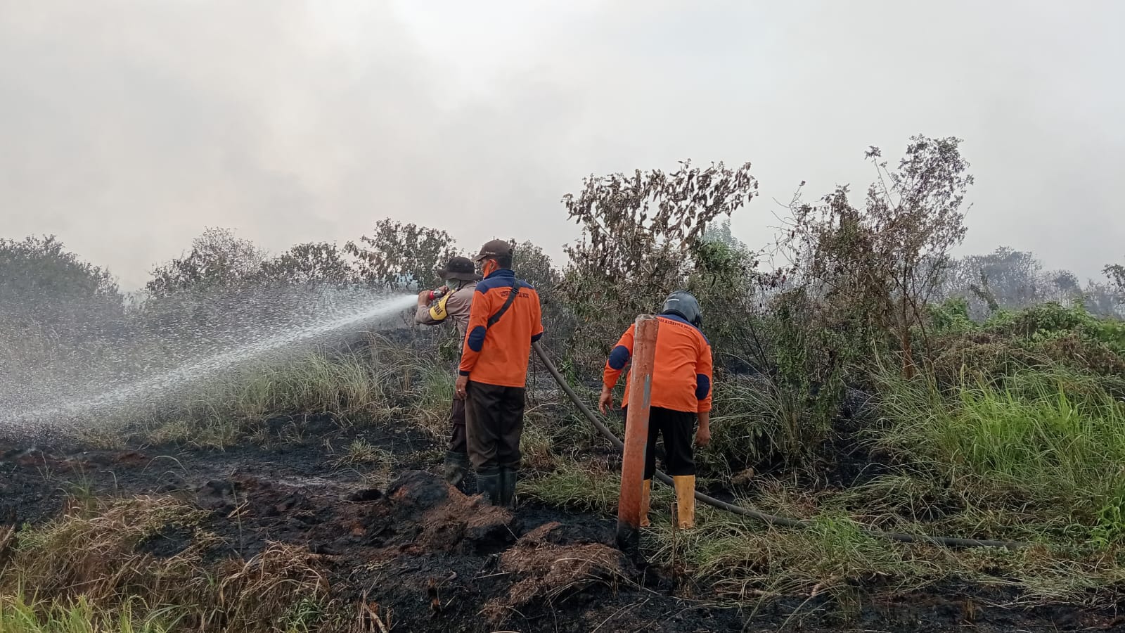 Polisi Bersama MPA Padamkan Karhutla di Desa Sungai Pinang, Api Berhasil Dikendalikan