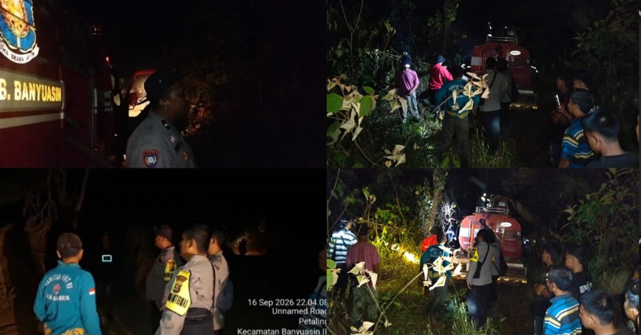 KEBAKARAN LAHAN KARET DI JALAN POROS TAJA MULYA – TAJA INDAH, API PADAM SEKITAR PUKUL 22.00 WIB