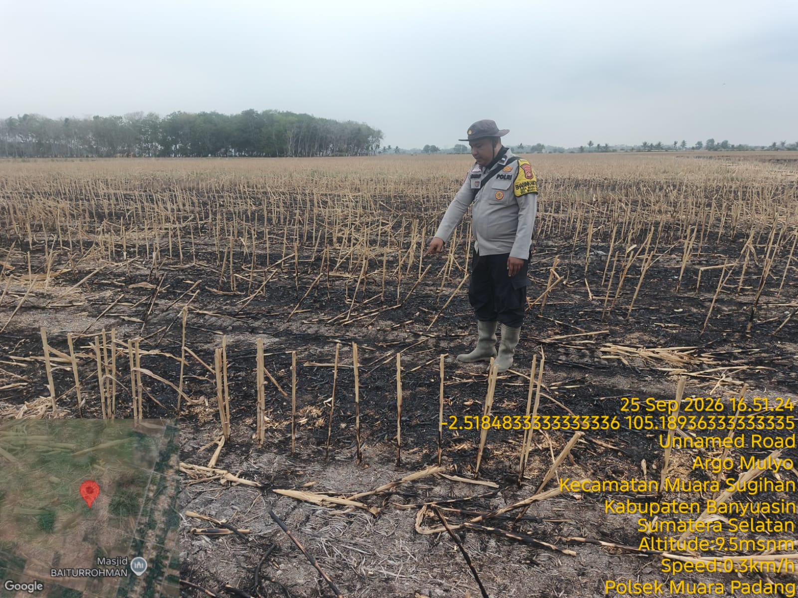 Tanggap Darurat Karhutla, Polsek Muara Padang Cek Langsung Titik Hotspot di Muara Sugihan